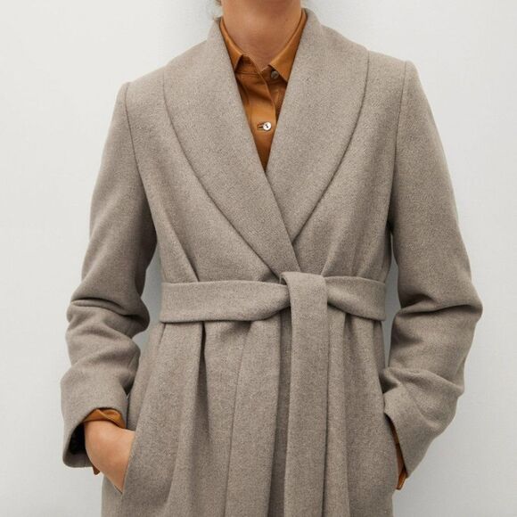 Mango 53% Wool Blend Coat Removable Collar - Picture 5 of 7